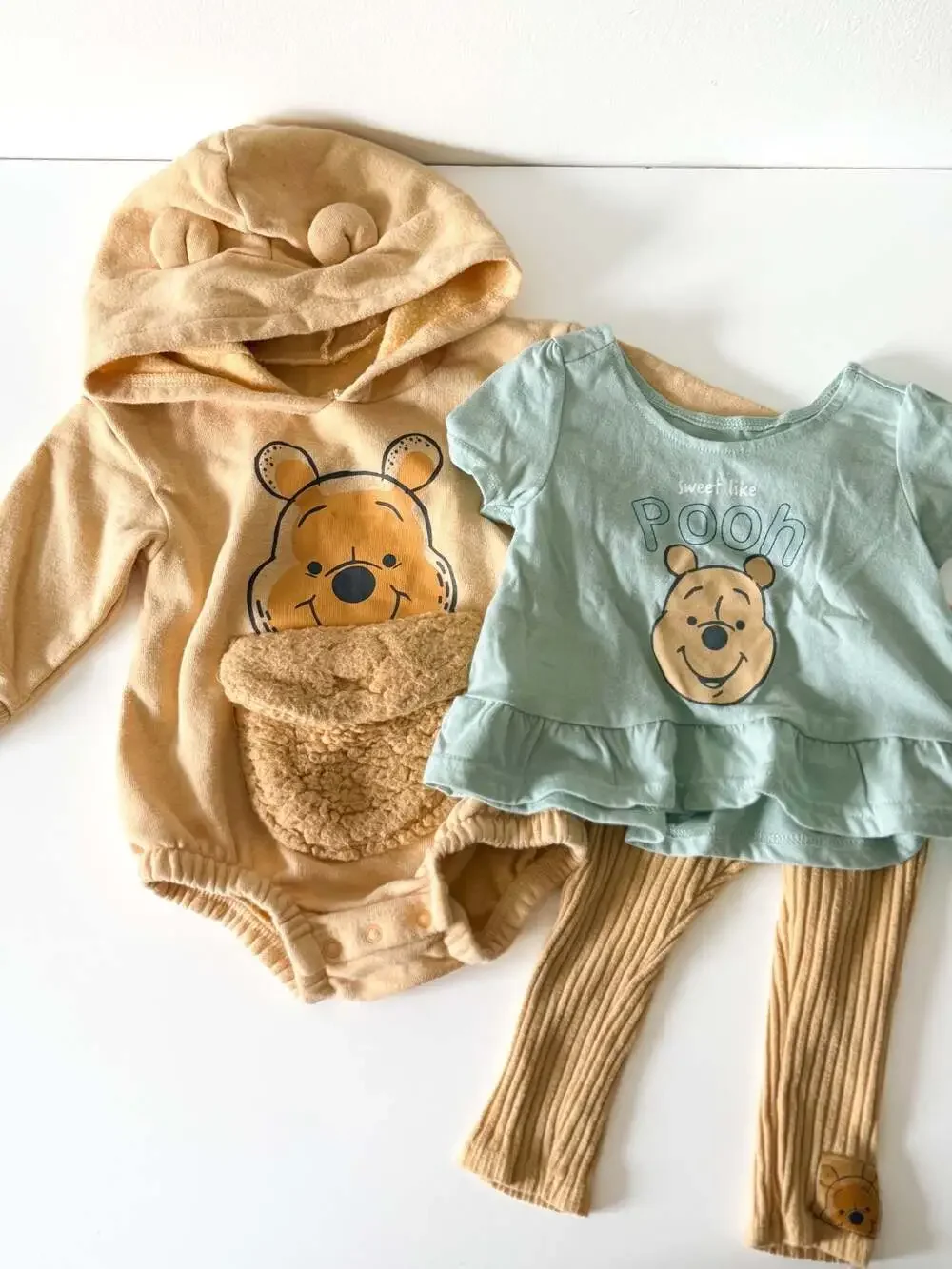 Disney Baby Winnie the Pooh Hooded Bodysuit and Leggings 3-Piece Outfit Set